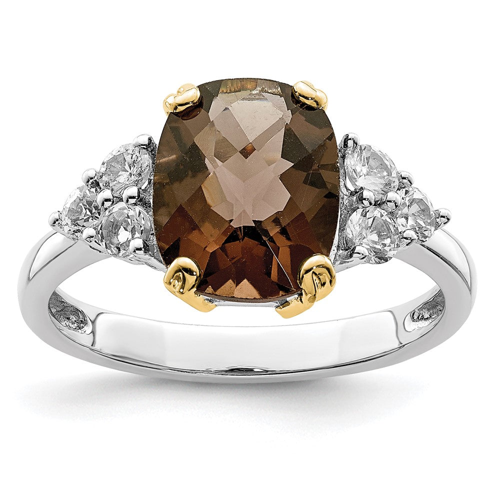 Image of ID 1 Brilliant Gemstones Sterling Silver with 14K Accent Rhodium-plated Smoky Quartz and White Topaz Ring