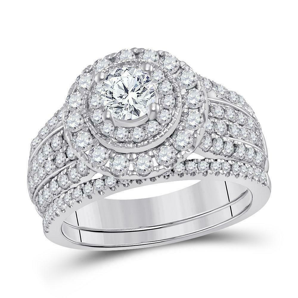 Image of ID 1 CERTIFIED 20 Carat Diamond Cushion Halo Engagement Wedding Ring Set White Gold