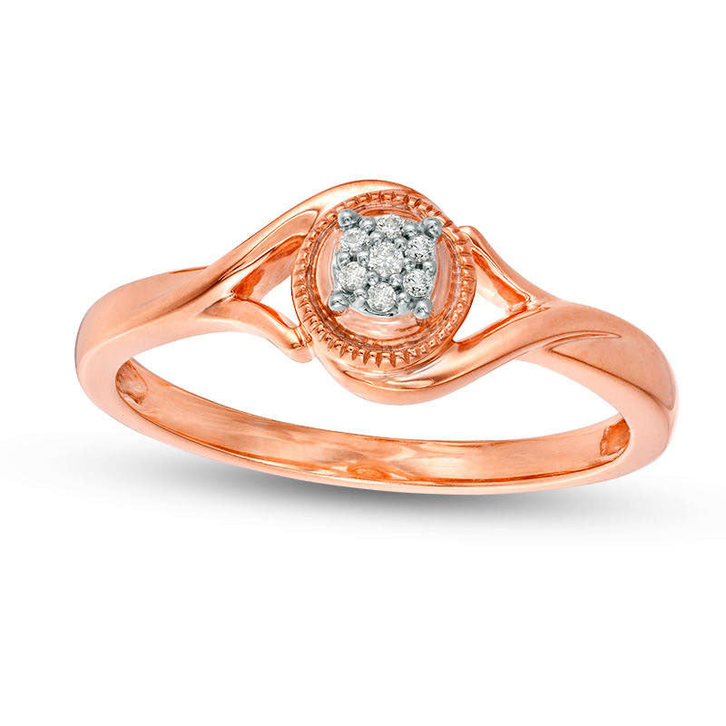 Image of ID 1 Composite Natural Diamond Accent Frame Bypass Antique Vintage-Style Promise Ring in Solid 10K Rose Gold