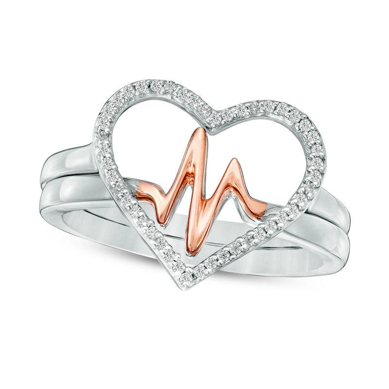 Image of ID 1 Convertibilities 013 CT TW Natural Diamond Heartbeat and Heart Three-in-One Ring in Sterling Silver and Solid 10K Rose Gold