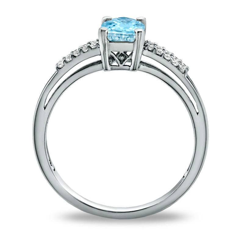 Image of ID 1 Cushion-Cut Aquamarine and White Topaz Accent Ring in Sterling Silver