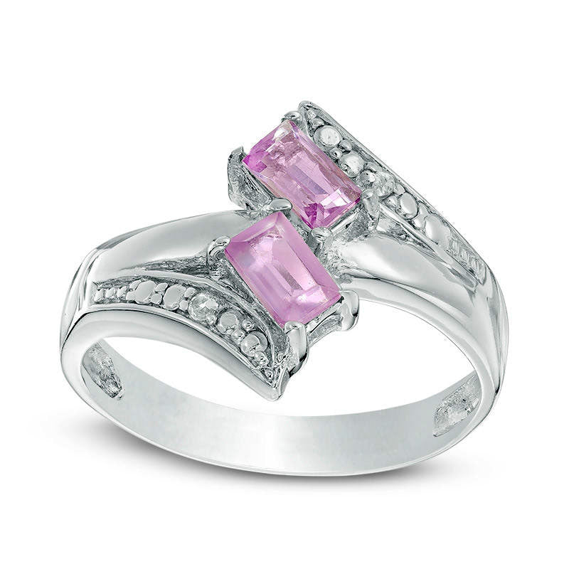 Image of ID 1 Emerald-Cut Amethyst and White Topaz Bypass Ring in Sterling Silver