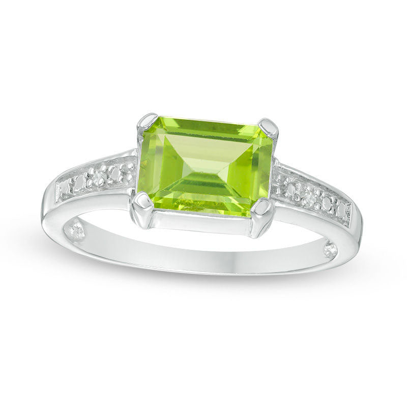 Image of ID 1 Emerald-Cut Peridot and Natural Diamond Accent Ring in Sterling Silver