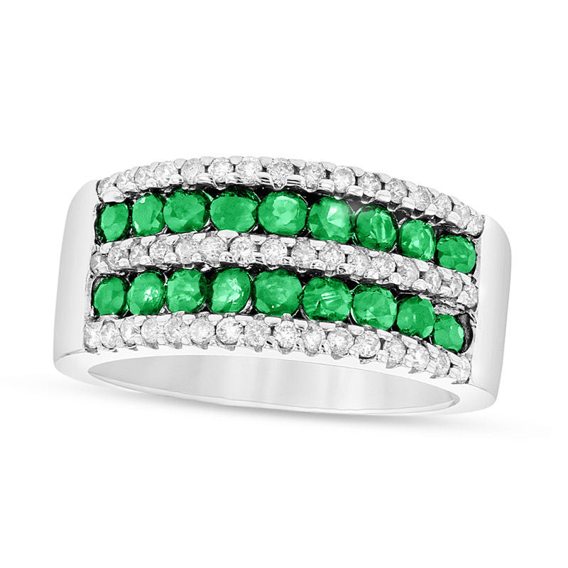 Image of ID 1 Emerald and 038 CT TW Natural Diamond Multi-Row Band in Solid 14K White Gold