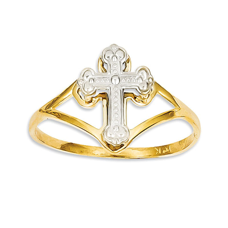 Image of ID 1 Flare Cross Ring in Solid 14K Two-Tone Gold