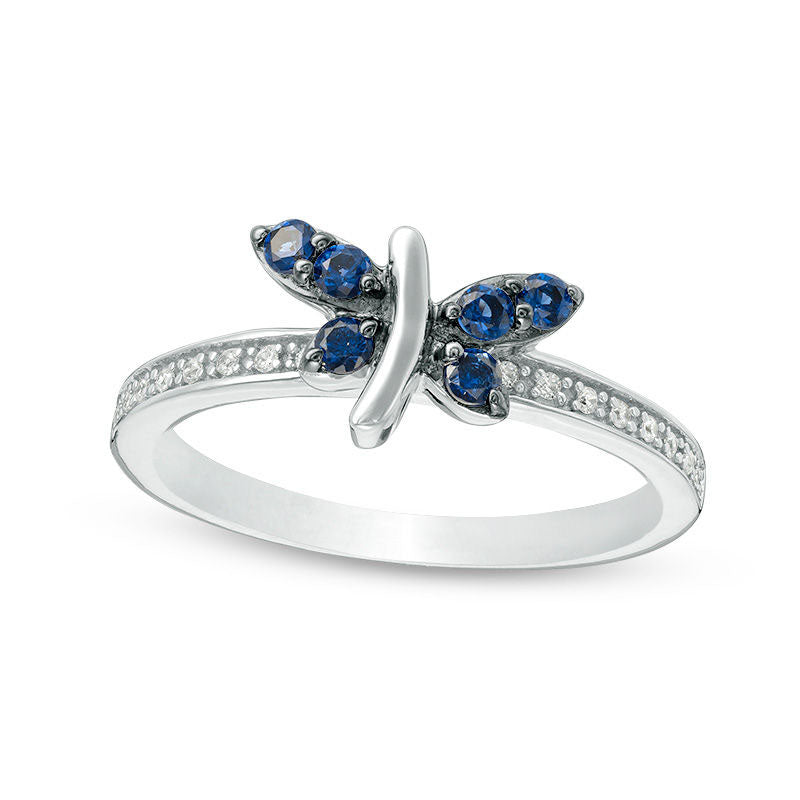 Image of ID 1 Lab-Created Blue and White Sapphire Dragonfly Ring in Sterling Silver