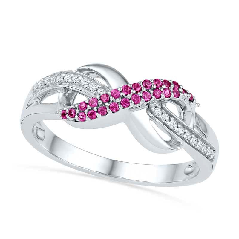 Image of ID 1 Lab-Created Pink Sapphire and Diamond Accent Infinity Loop Ring in Sterling Silver
