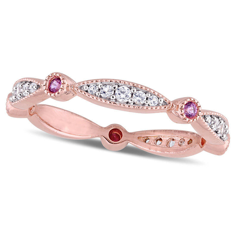 Image of ID 1 Lab-Created Pink and White Sapphire Antique Vintage-Style Band in Sterling Silver with Rose Rhodium
