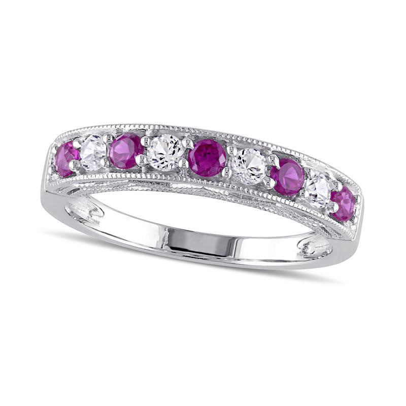 Image of ID 1 Lab-Created Ruby and White Sapphire Antique Vintage-Style Stackable Band in Sterling Silver