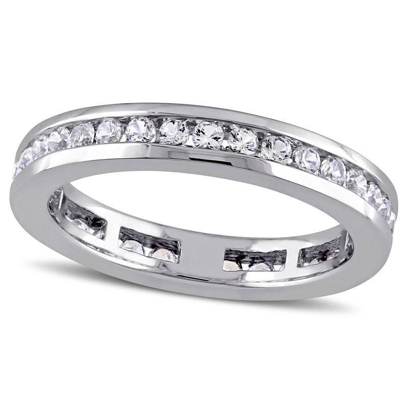 Image of ID 1 Lab-Created White Sapphire Channel-Set Eternity Band in Solid 10K White Gold