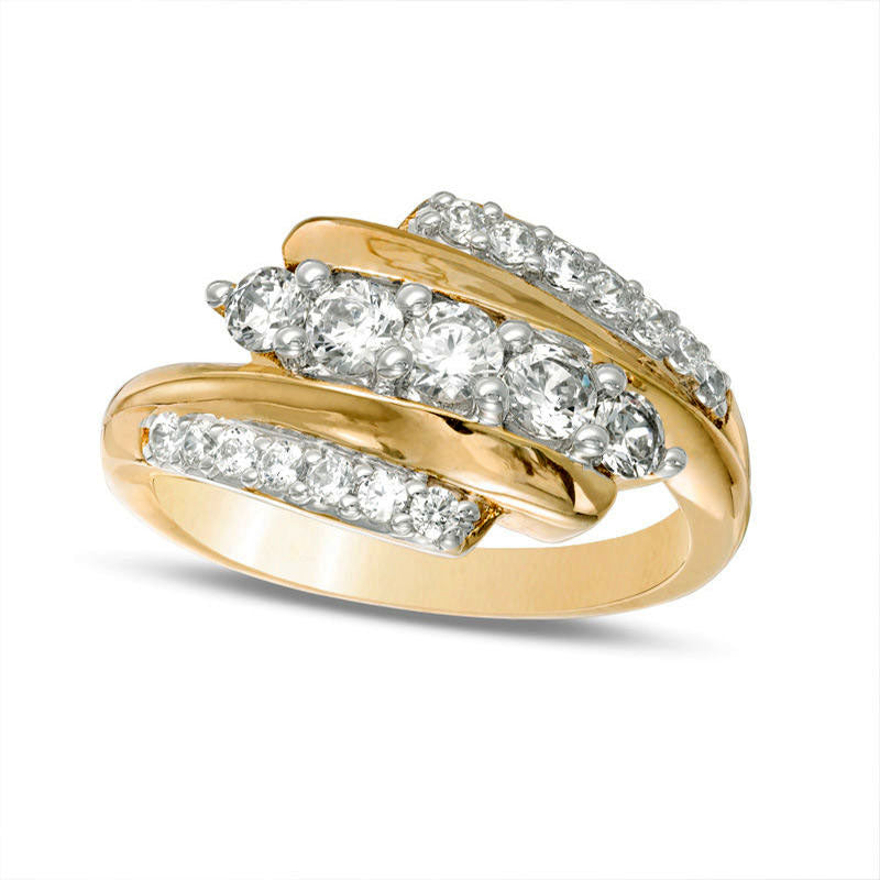 Image of ID 1 Lab-Created White Sapphire Five Stone Bypass Ring in Solid 10K Yellow Gold