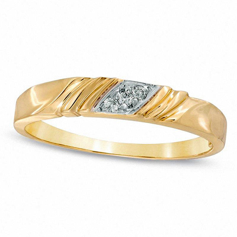 Image of ID 1 Ladies' Natural Diamond Accent Grooved Wedding Band in Solid 10K Yellow Gold