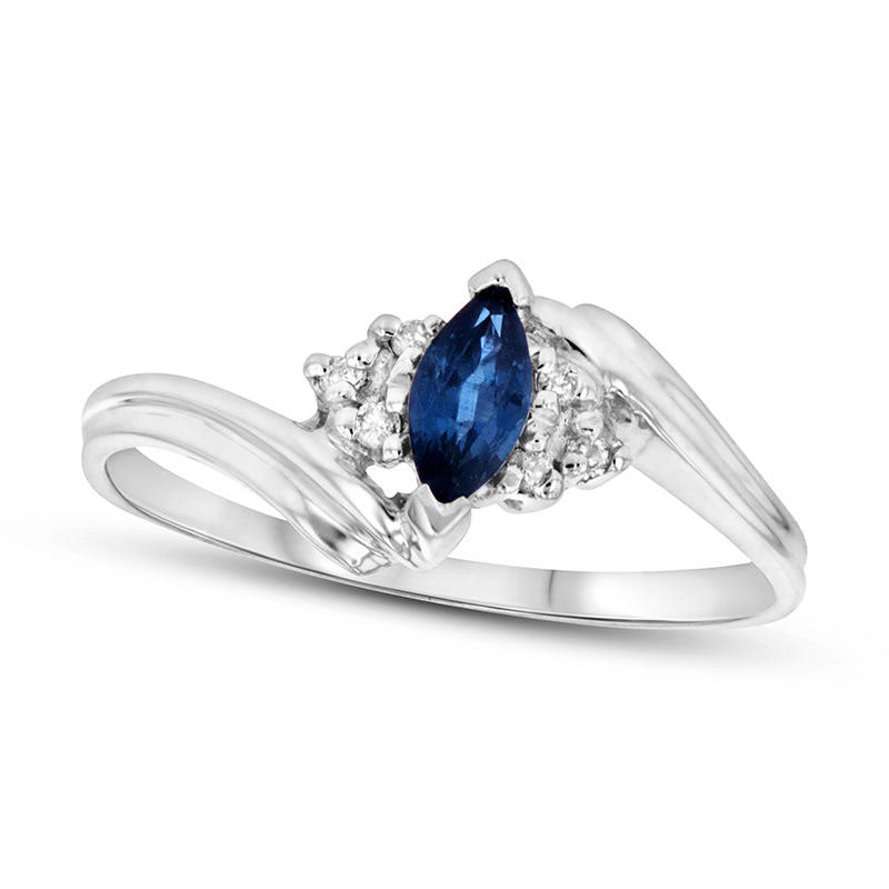 Image of ID 1 Marquise Blue Sapphire and 005 CT TW Natural Diamond Tri-Sides Bypass Ring in Solid 14K White Gold