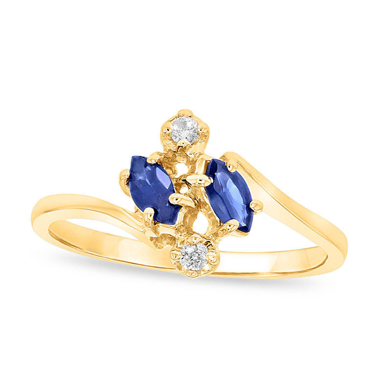 Image of ID 1 Marquise Blue Sapphire and Natural Diamond Accent Bypass Ring in Solid 14K Gold