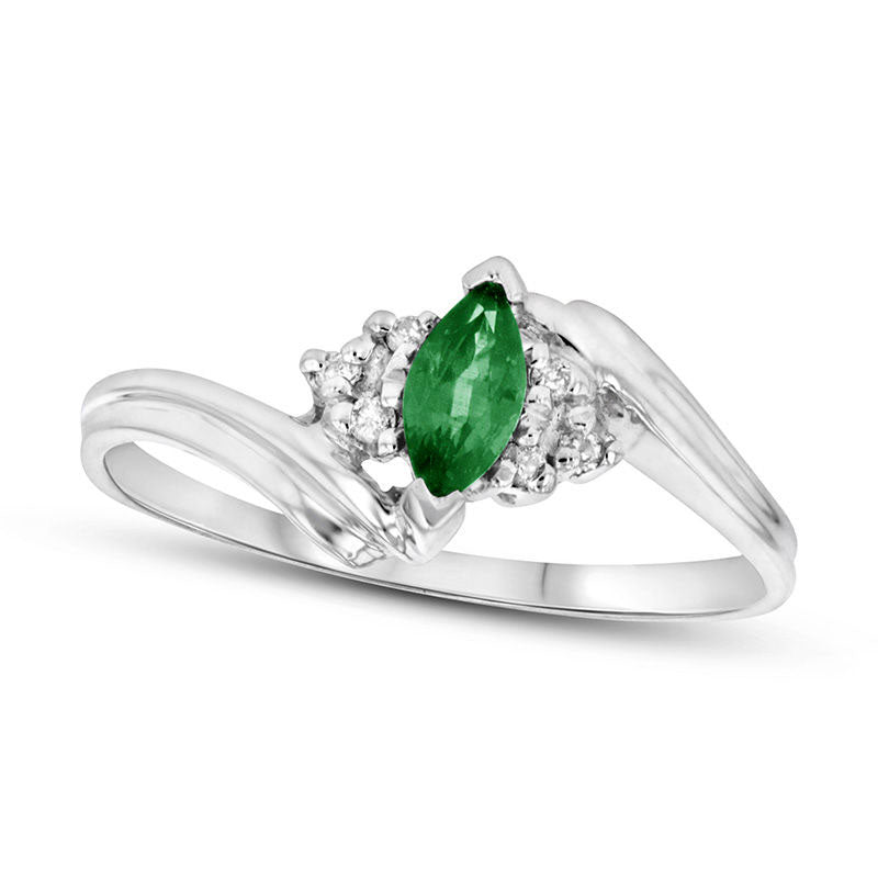 Image of ID 1 Marquise Emerald and 005 CT TW Natural Diamond Tri-Sides Bypass Ring in Solid 14K White Gold
