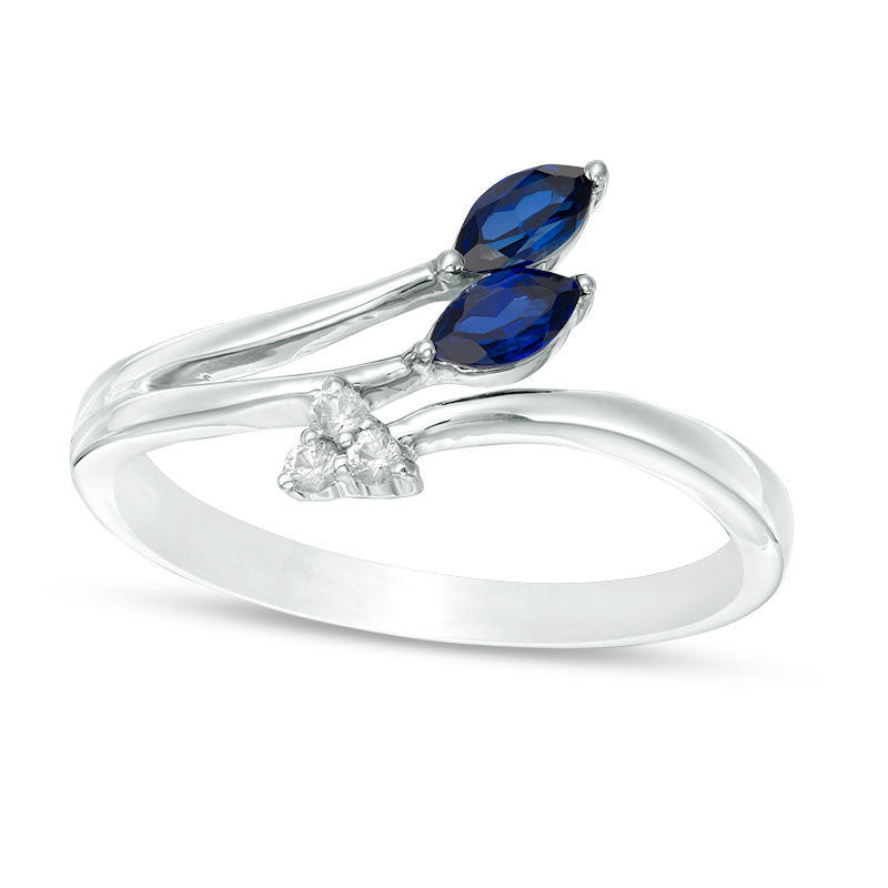 Image of ID 1 Marquise Lab-Created Blue and White Sapphire Arrow Bypass Ring in Sterling Silver