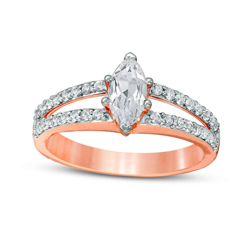 Image of ID 1 Marquise Lab-Created White Sapphire Split Shank Engagement Ring in Solid 10K Rose Gold