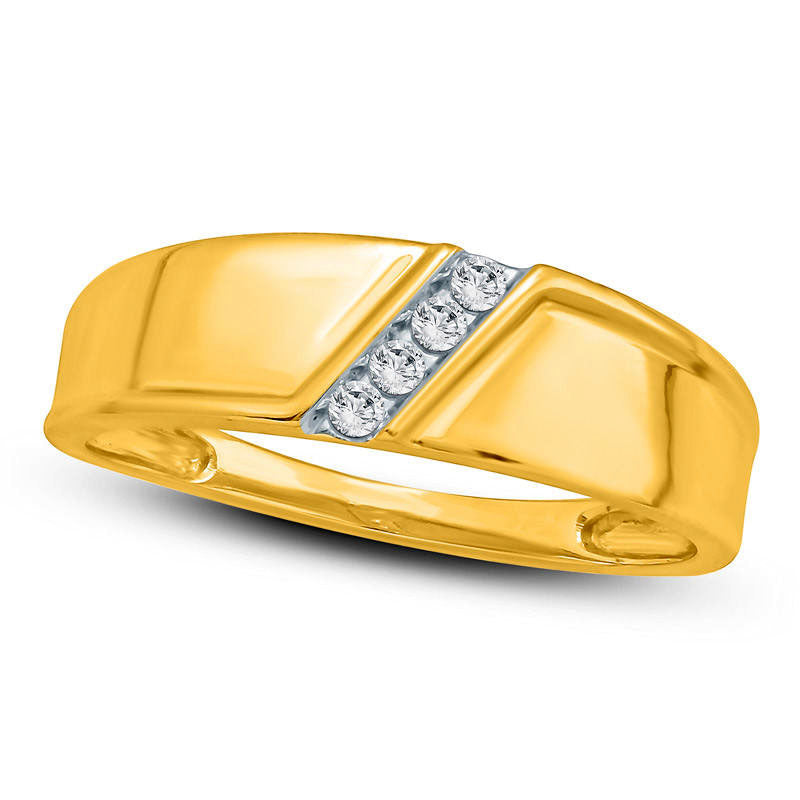 Image of ID 1 Men's 010 CT TW Natural Diamond Four Stone Slant Wedding Band in Solid 10K Yellow Gold