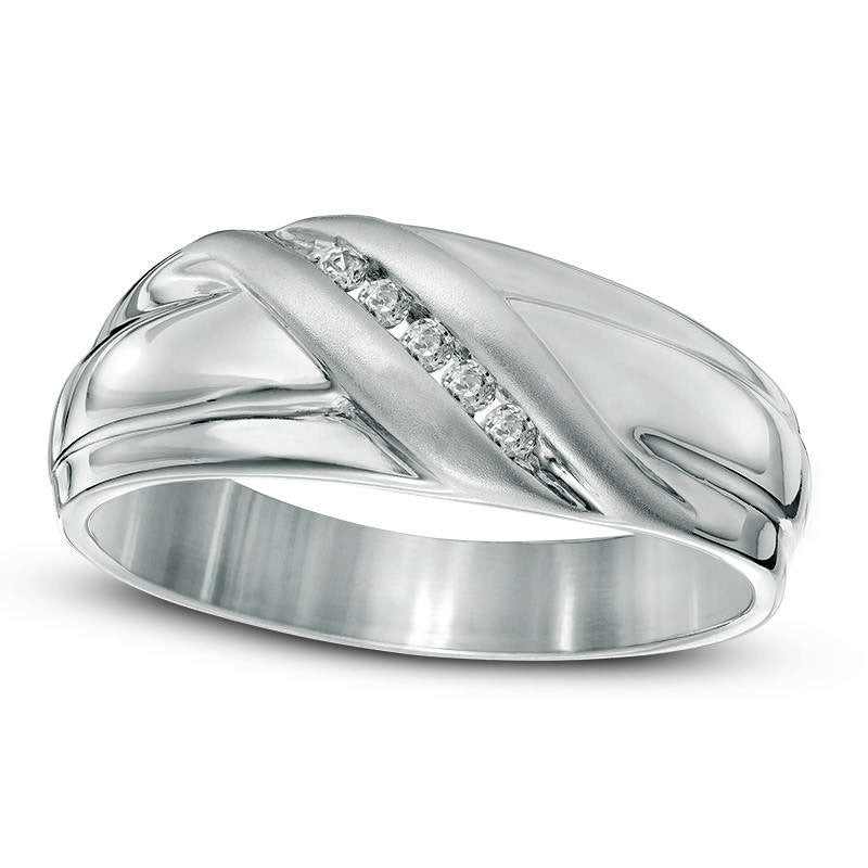 Image of ID 1 Mens 010 CT TW Natural Diamond Slant Band in Sterling Silver