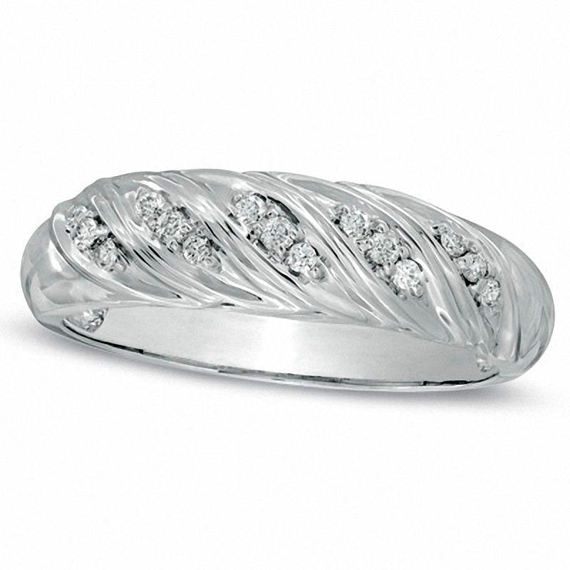 Image of ID 1 Men's 013 CT TW Natural Diamond Spiral Wedding Band in Solid 10K White Gold