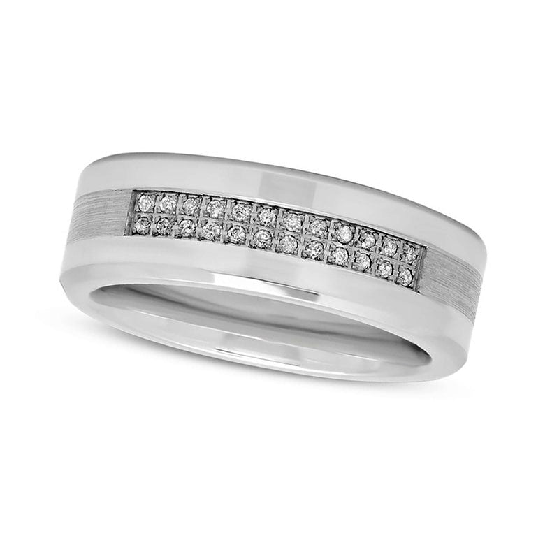 Image of ID 1 Men's 013 CT TW Natural Diamond Two Row Wedding Band in Stainless Steel and Cobalt - Size 10