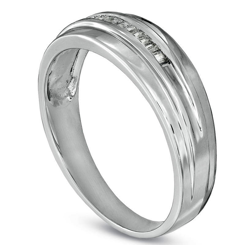 Image of ID 1 Men's 017 CT TW Baguette Natural Diamond Wedding Band in Solid 10K White Gold