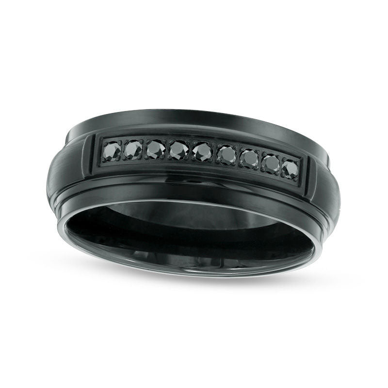 Image of ID 1 Men's 017 CT TW Enhanced Black Natural Diamond Channel Wedding Band in Black IP Stainless Steel