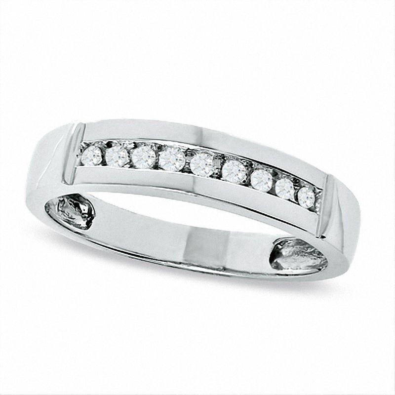 Image of ID 1 Men's 020 CT TW Natural Diamond Wedding Band in Solid 10K White Gold