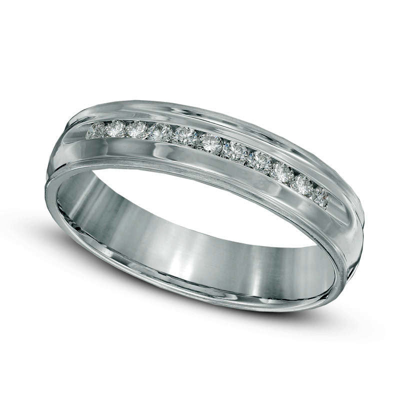 Image of ID 1 Men's 025 CT TW Natural Diamond Comfort Fit Wedding Band in Solid 14K White Gold