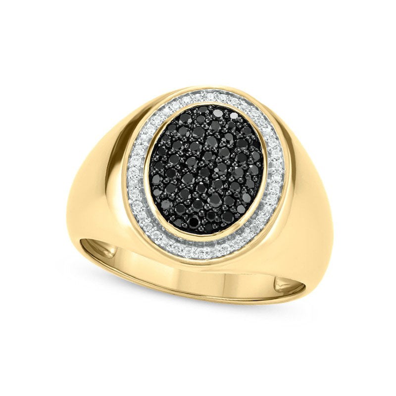 Image of ID 1 Men's 033 CT TW Oval Composite Enhanced Black and White Natural Diamond Frame Signet Ring in Solid 10K Yellow Gold