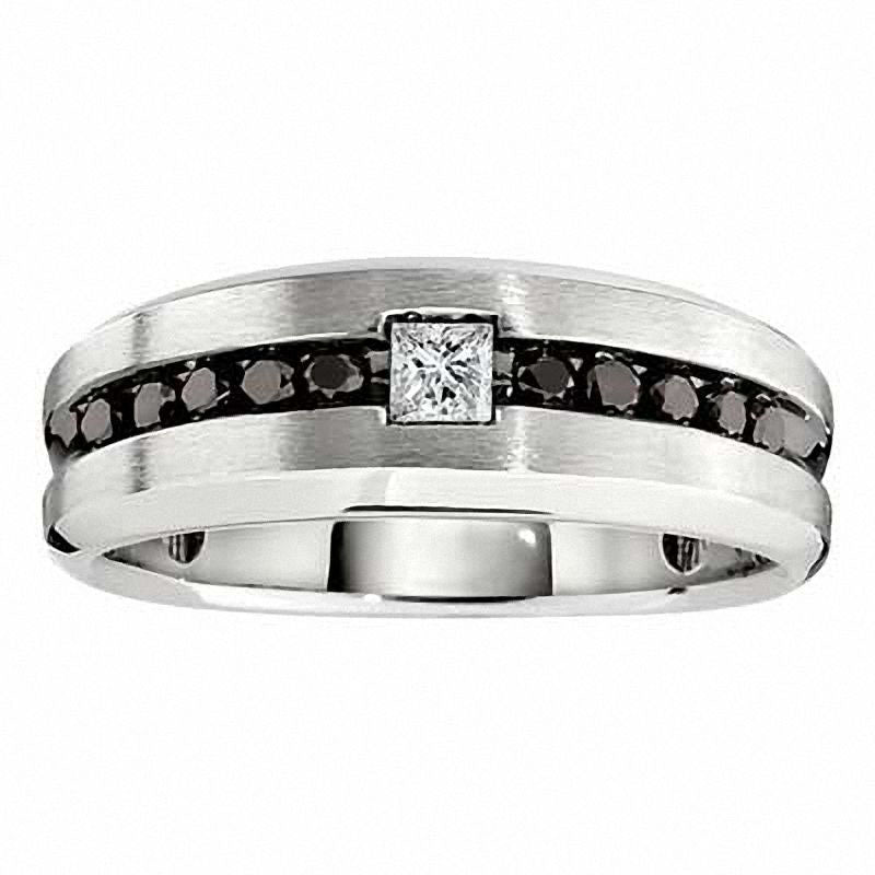 Image of ID 1 Men's 050 CT TW Enhanced Black and White Natural Diamond Ring in Sterling Silver