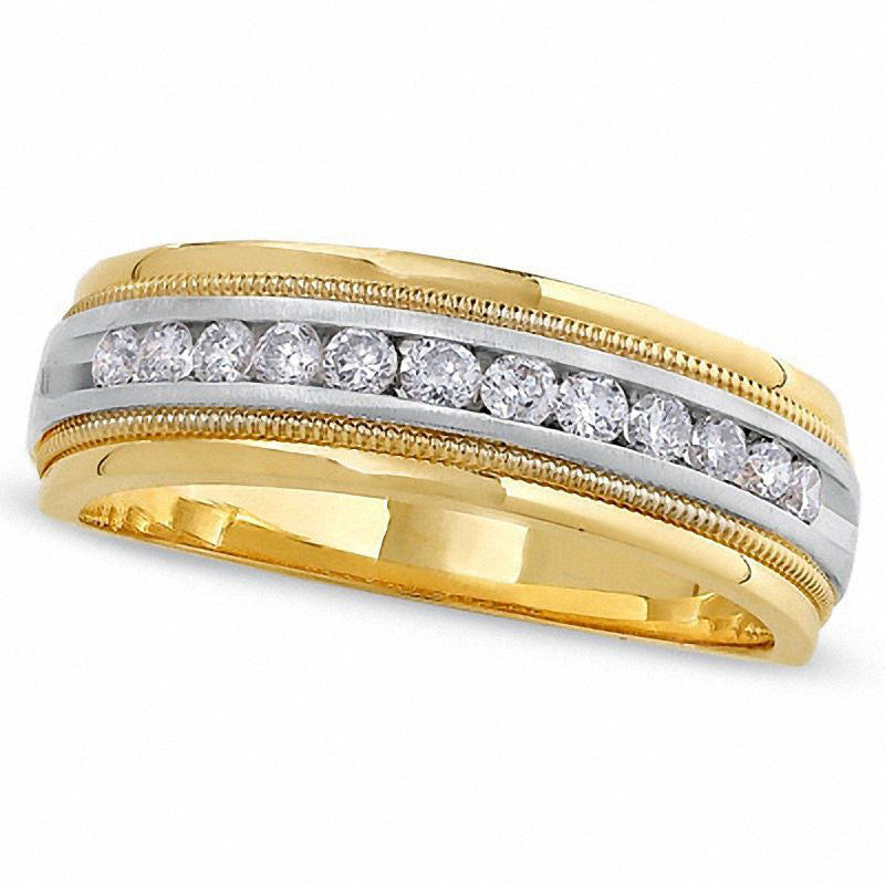 Image of ID 1 Men's 050 CT TW Natural Diamond Channel Milgrain Band in Solid 14K Two-Tone Gold