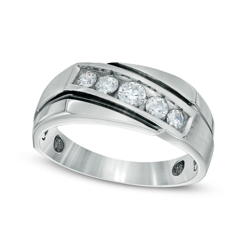 Image of ID 1 Men's 050 CT TW Natural Diamond Comfort Fit Wedding Band in Solid 10K White Gold