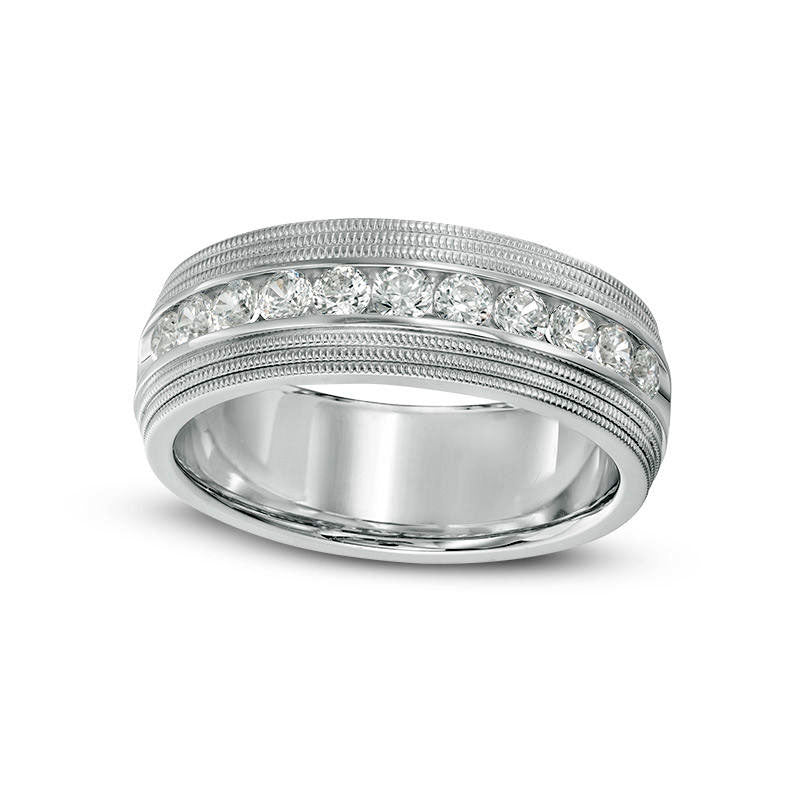 Image of ID 1 Men's 075 CT TW Natural Diamond Milgrain Wedding Band in Solid 14K White Gold
