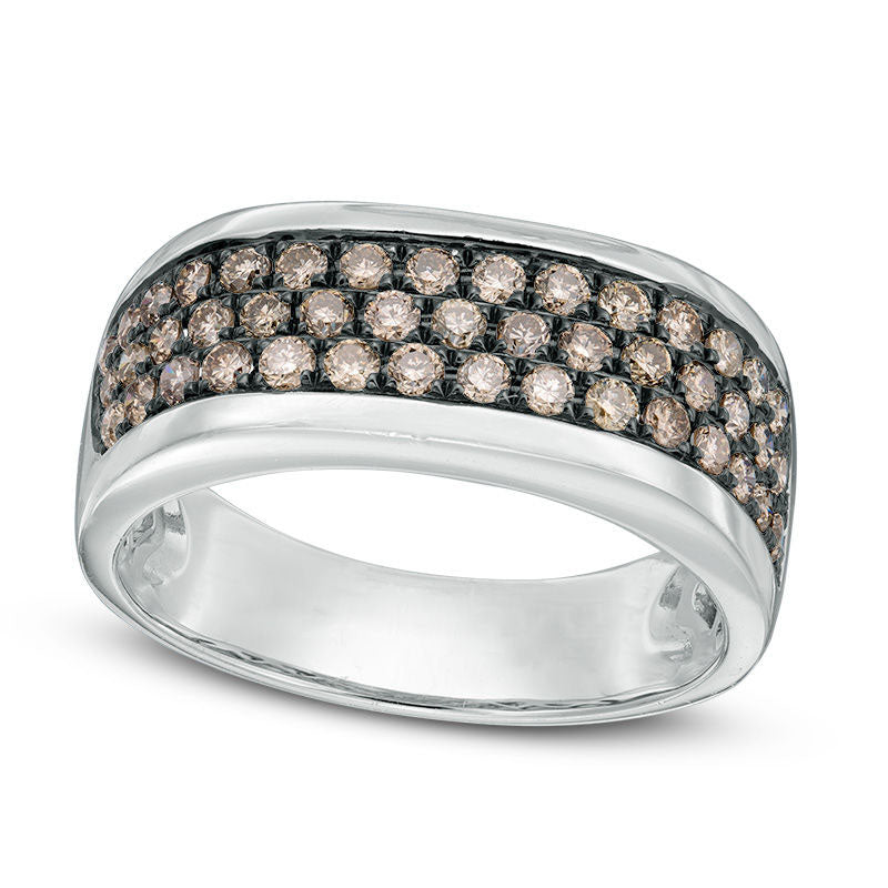Image of ID 1 Mens 10 CT TW Champagne Natural Diamond Multi-Row Anniversary Band in Solid 10K White Gold