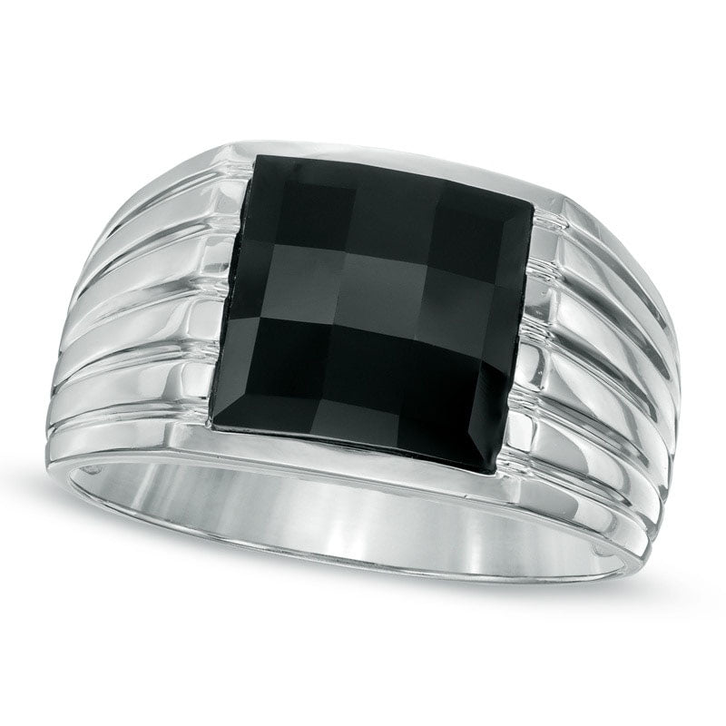 Image of ID 1 Men's 100mm Square-Cut Onyx Ring in Solid 10K White Gold