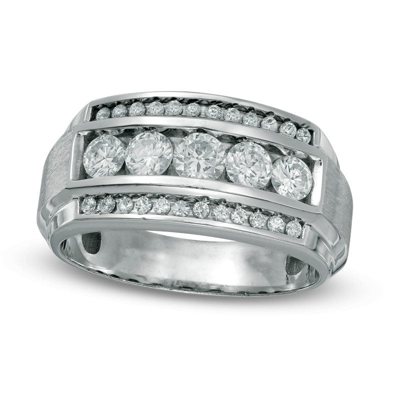 Image of ID 1 Men's 125 CT TW Natural Diamond Three Row Comfort Fit Band in Solid 10K White Gold