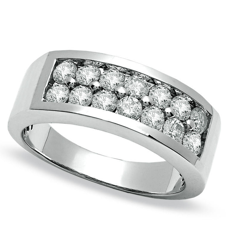 Image of ID 1 Men's 150 CT TW Natural Diamond Double Row Wedding Band in Solid 14K White Gold