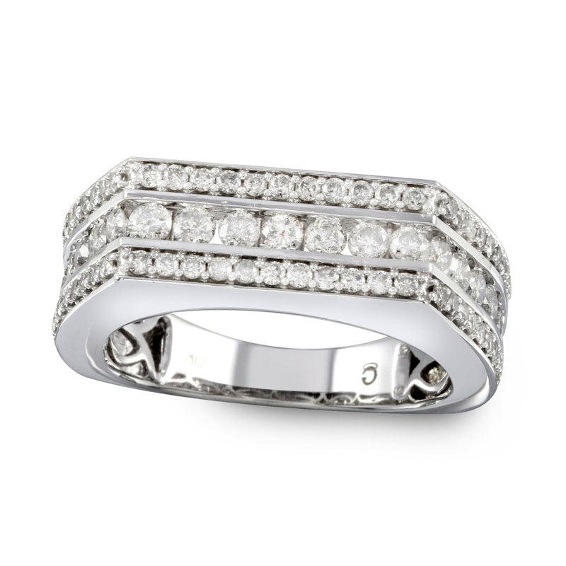 Image of ID 1 Men's 20 CT TW Natural Diamond Three Row Rectangular Ring in Solid 10K White Gold - Size 10