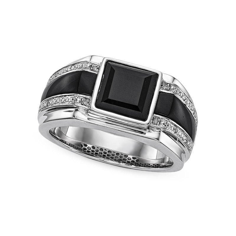 Image of ID 1 Mens 80mm Square-Cut Onyx and Natural Diamond Accent Band in Sterling Silver