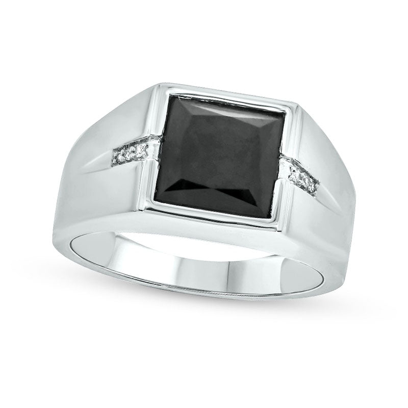 Image of ID 1 Men's 90mm Square Onyx and Natural Diamond Accent Split Shank Ring in Sterling Silver