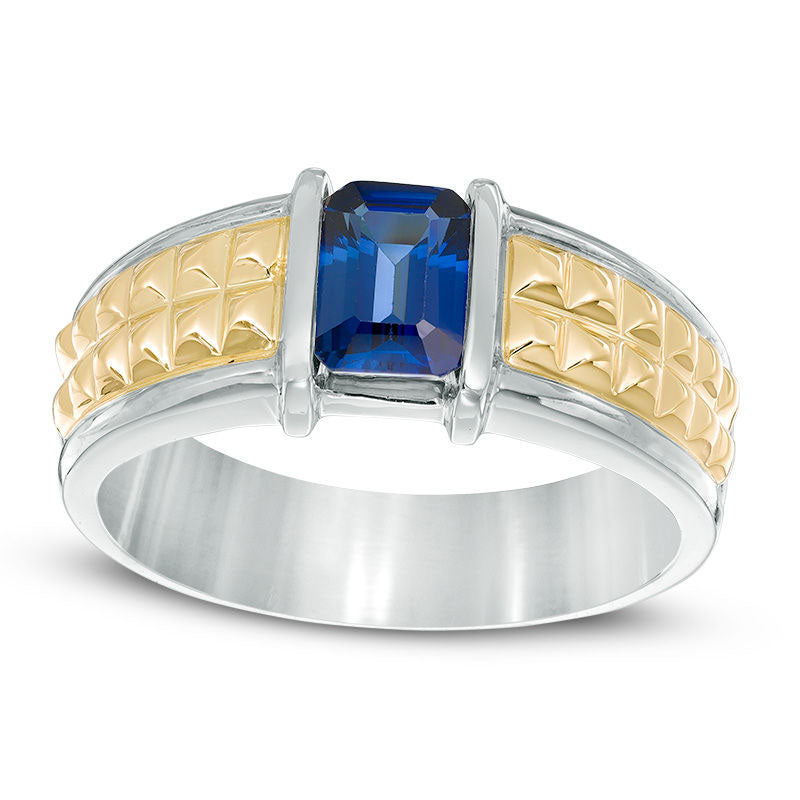 Image of ID 1 Men's Octagonal Lab-Created Blue Sapphire Band in Solid 10K Two-Tone Gold