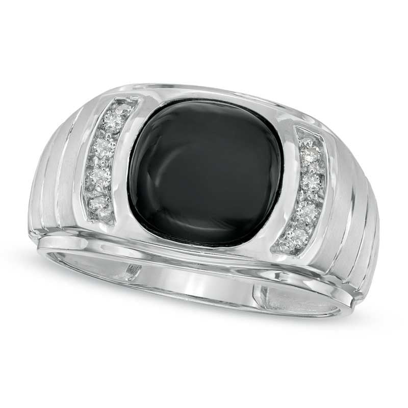 Image of ID 1 Men's Onyx and 013 CT TW Natural Diamond Ring in Solid 14K White Gold