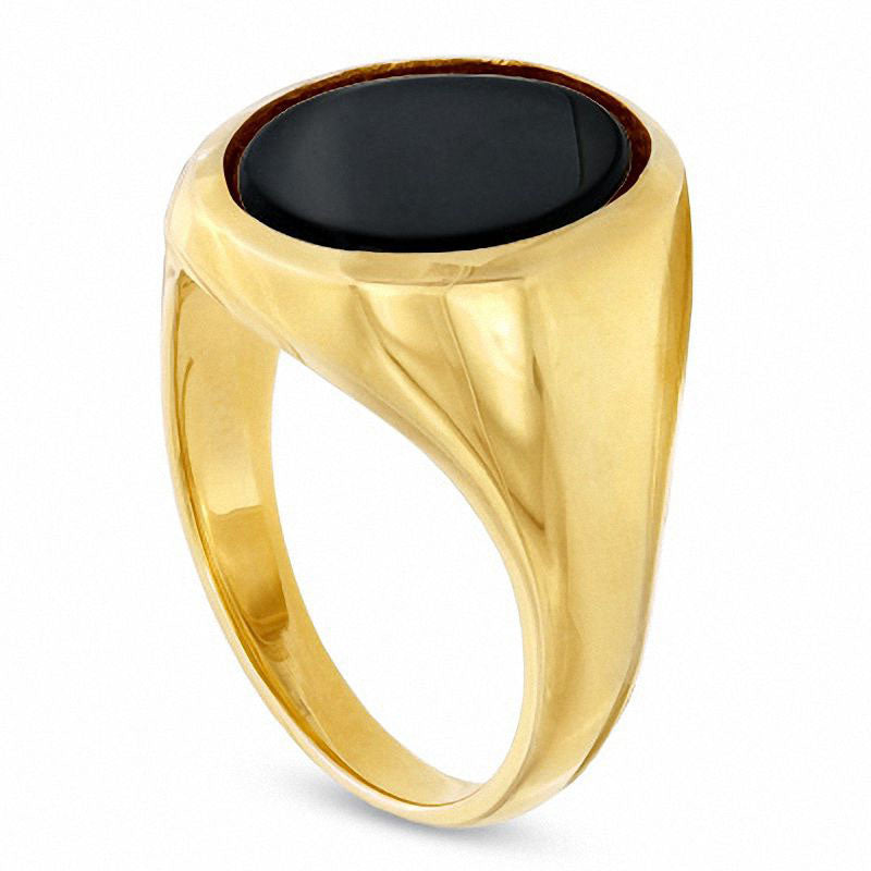 Image of ID 1 Men's Oval Onyx Ring in Solid 10K Yellow Gold