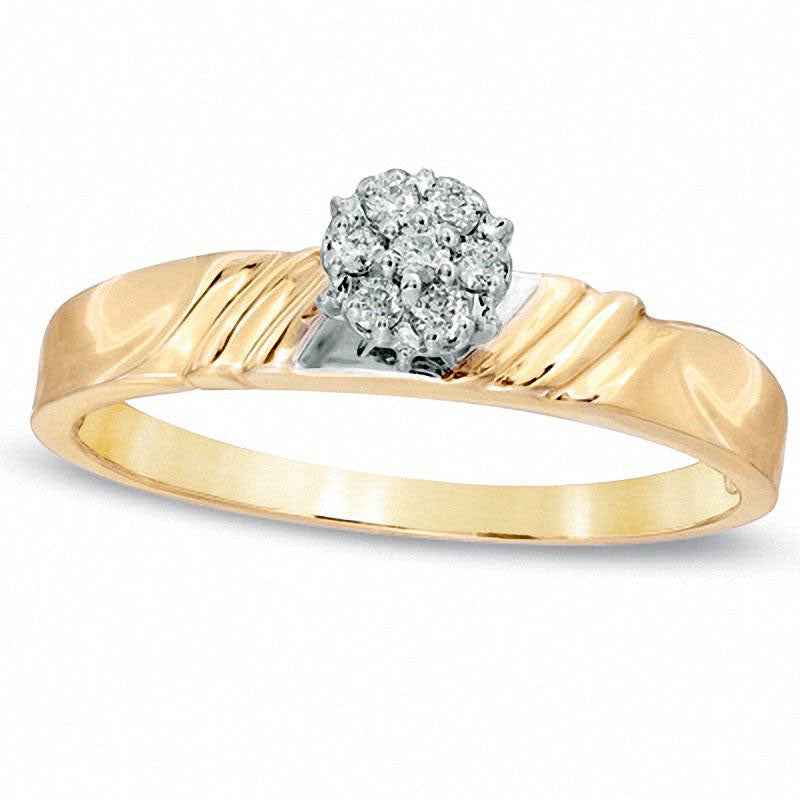 Image of ID 1 Natural Diamond Accent Cluster Grooved Engagement Ring in Solid 10K Yellow Gold