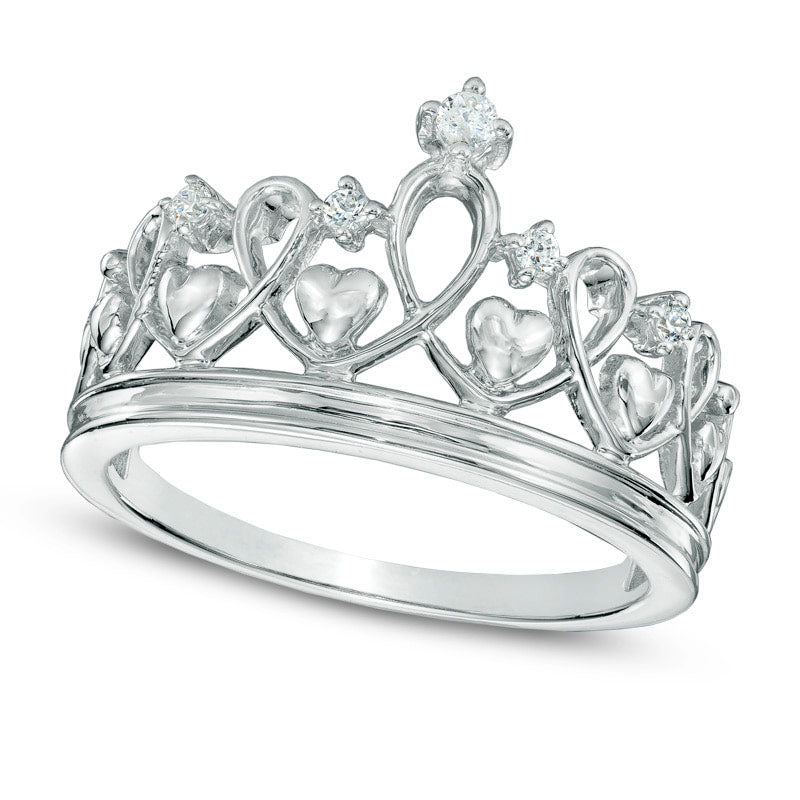 Image of ID 1 Natural Diamond Accent Crown with Hearts Ring in Sterling Silver