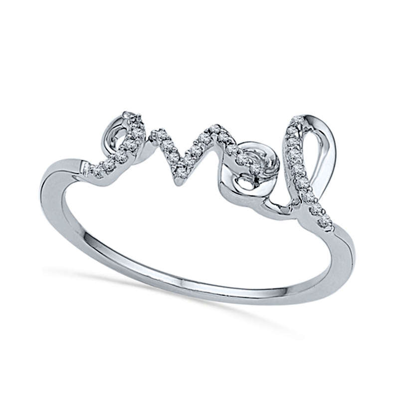 Image of ID 1 Natural Diamond Accent Cursive LOVE Ring in Sterling Silver