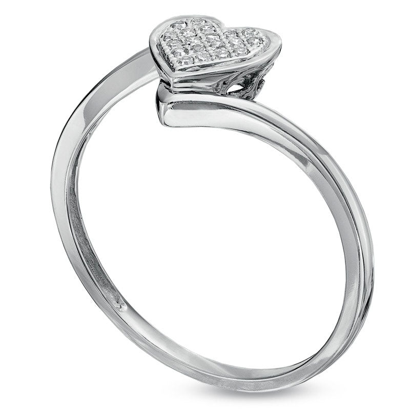 Image of ID 1 Natural Diamond Accent Heart Bypass Ring in Solid 10K White Gold