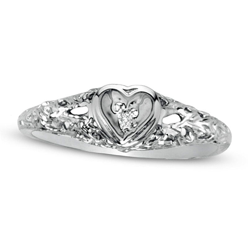 Image of ID 1 Natural Diamond Accent Heart Ring in Solid 14K White Gold