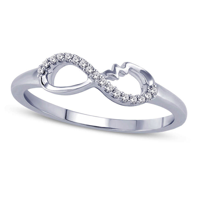 Image of ID 1 Natural Diamond Accent Heartbeat Infinity Ring in Sterling Silver